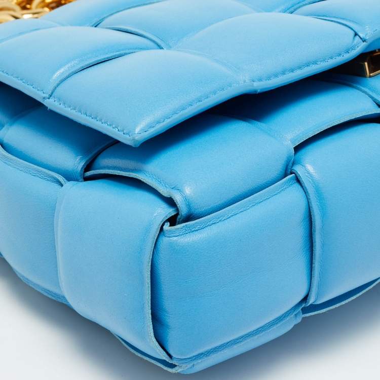 Pre Owned Bottega Veneta Cassette Blue Padded Leather Chain Shoulder Bag