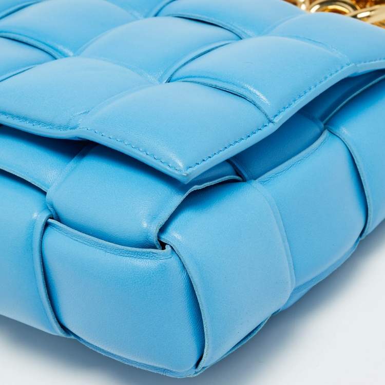 Pre Owned Bottega Veneta Cassette Blue Padded Leather Chain Shoulder Bag