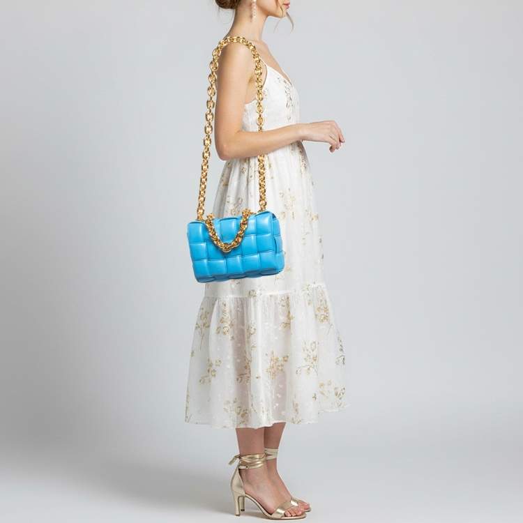 Pre Owned Bottega Veneta Cassette Blue Padded Leather Chain Shoulder Bag