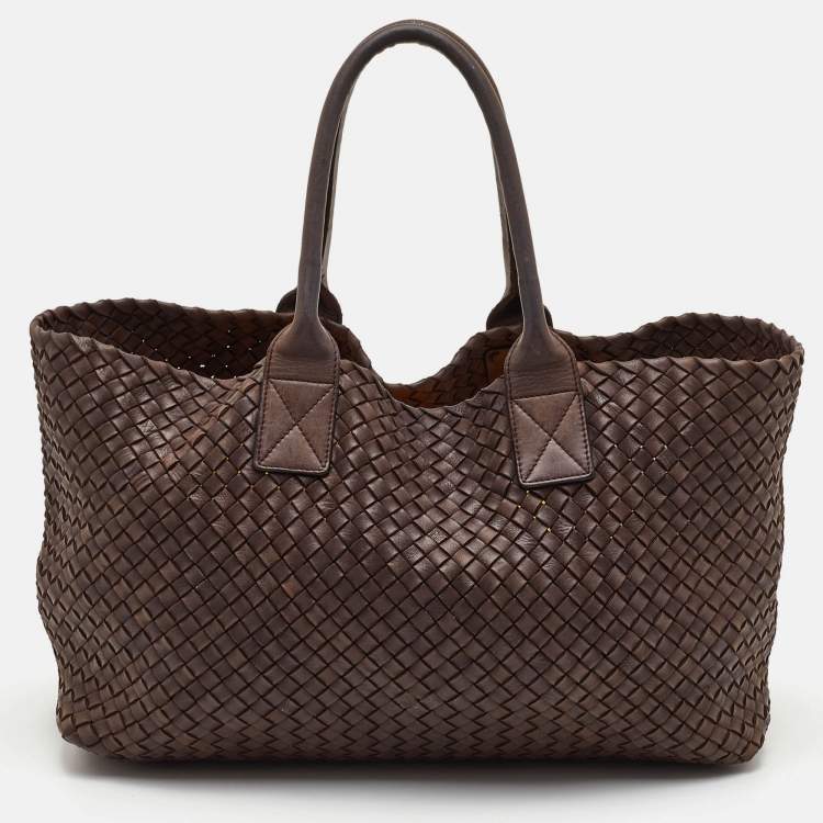 Pre Owned Bottega Veneta Cabat Brown Intrecciato Leather Tote