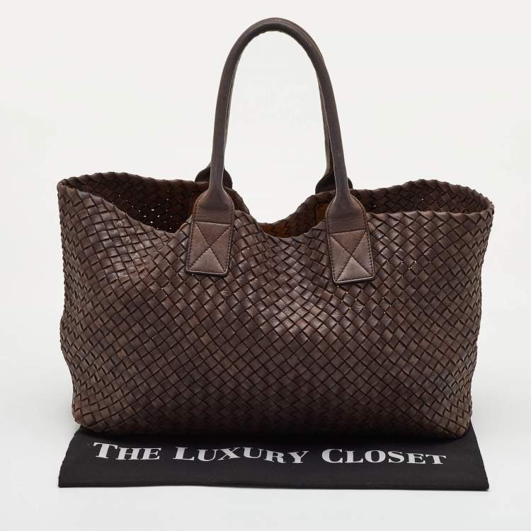 Pre Owned Bottega Veneta Cabat Brown Intrecciato Leather Tote