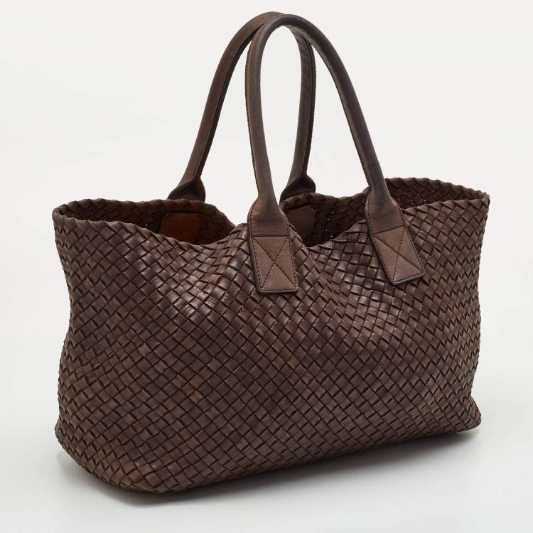 Pre Owned Bottega Veneta Cabat Brown Intrecciato Leather Tote