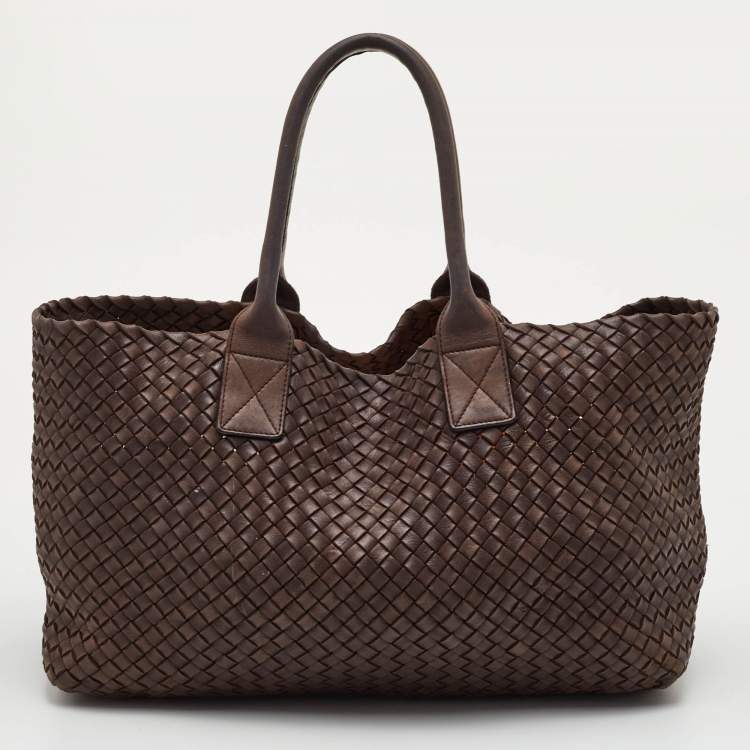 Pre Owned Bottega Veneta Cabat Brown Intrecciato Leather Tote