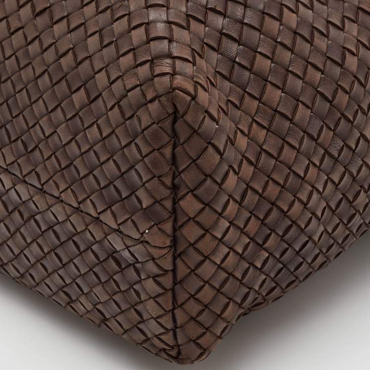 Pre Owned Bottega Veneta Cabat Brown Intrecciato Leather Tote