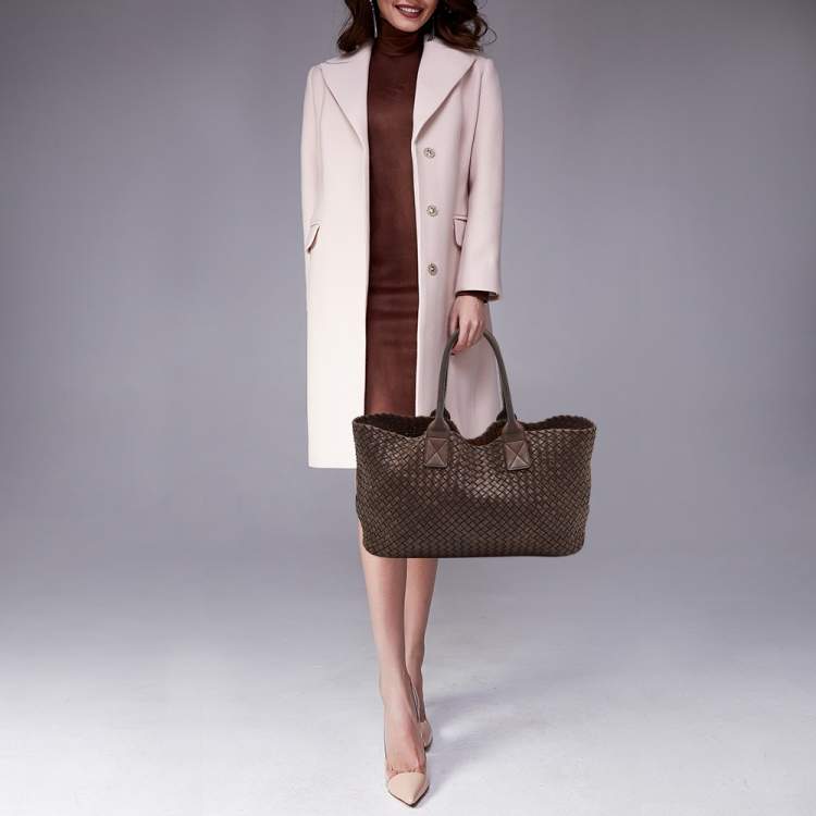 Pre Owned Bottega Veneta Cabat Brown Intrecciato Leather Tote
