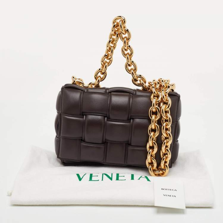 Pre Owned Bottega Veneta Cassette Chain Brown Padded Leather Shoulder Bag