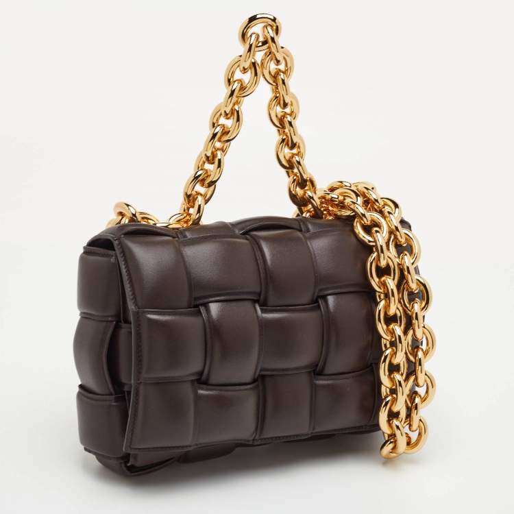 Pre Owned Bottega Veneta Cassette Chain Brown Padded Leather Shoulder Bag