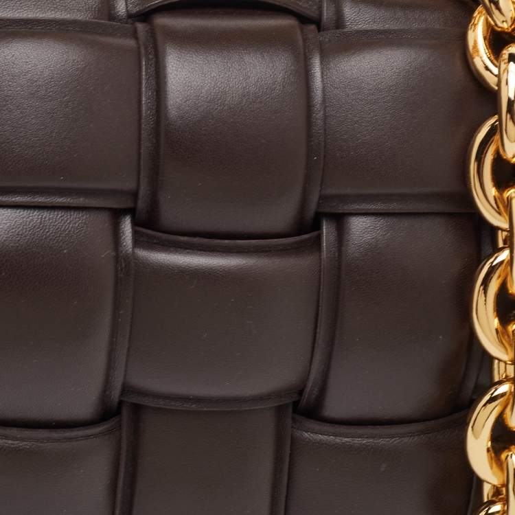 Pre Owned Bottega Veneta Cassette Chain Brown Padded Leather Shoulder Bag