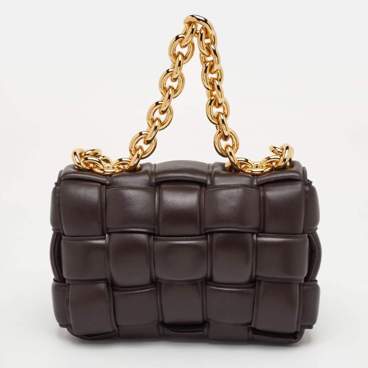 Pre Owned Bottega Veneta Cassette Chain Brown Padded Leather Shoulder Bag