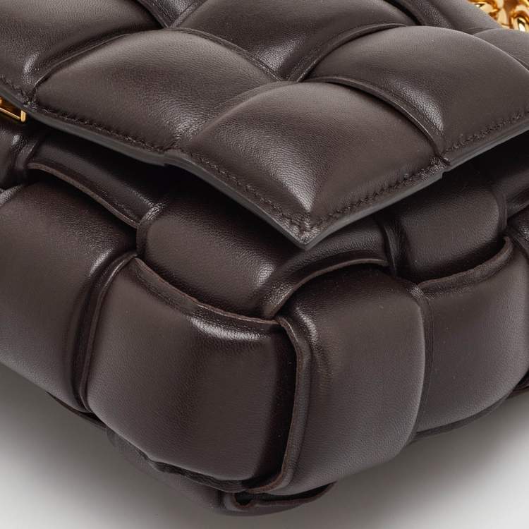 Pre Owned Bottega Veneta Cassette Chain Brown Padded Leather Shoulder Bag