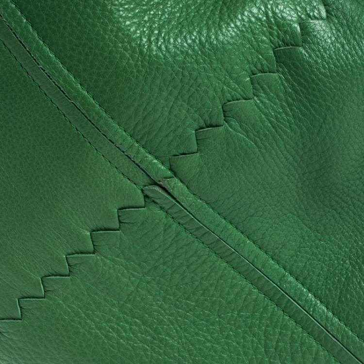 Pre Owned Bottega Veneta Green Leather Braided Handle Hobo
