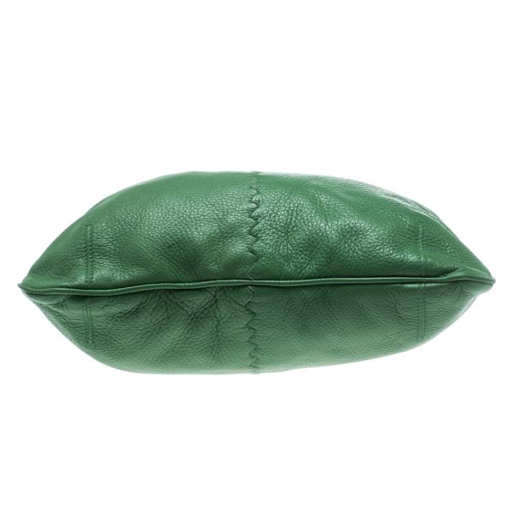 Pre Owned Bottega Veneta Green Leather Braided Handle Hobo