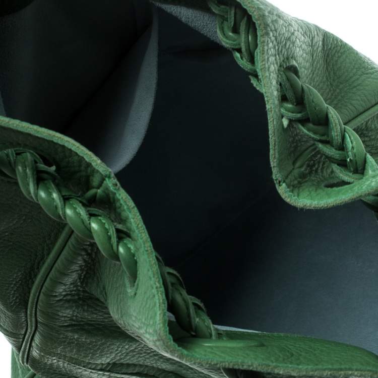 Pre Owned Bottega Veneta Green Leather Braided Handle Hobo