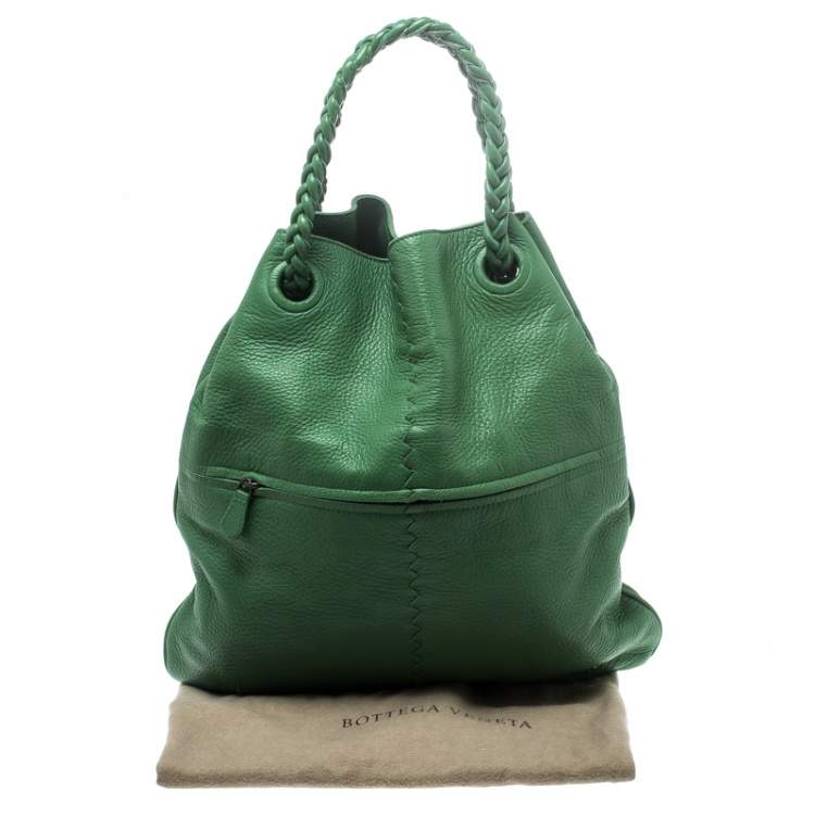 Pre Owned Bottega Veneta Green Leather Braided Handle Hobo