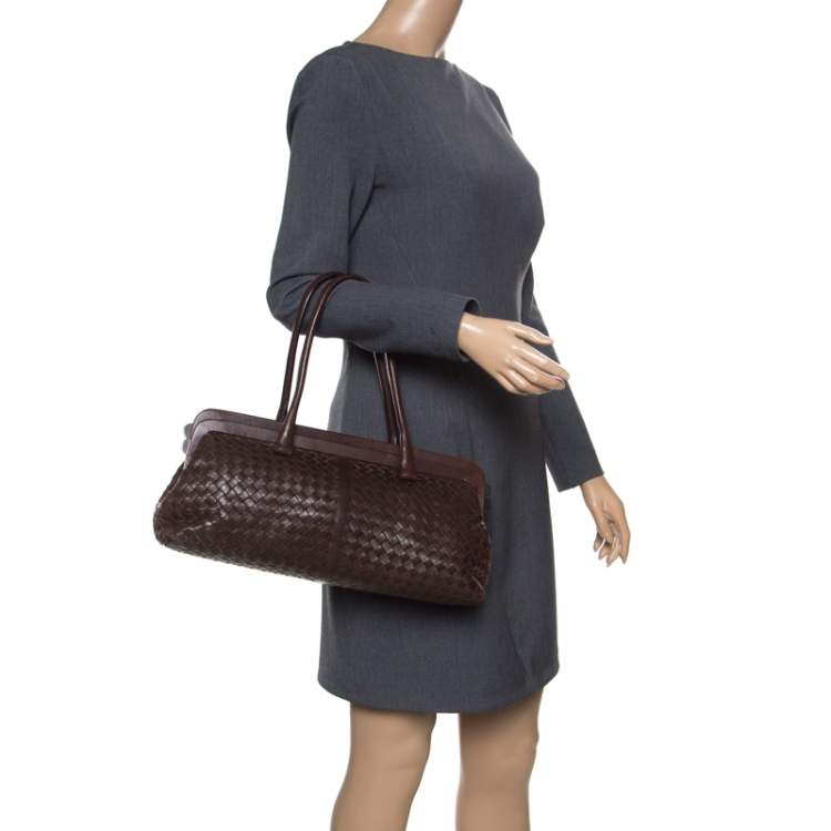 مملوكة مسبقًا Bottega Veneta Brown Intrecciato Leather Frame Satchel
