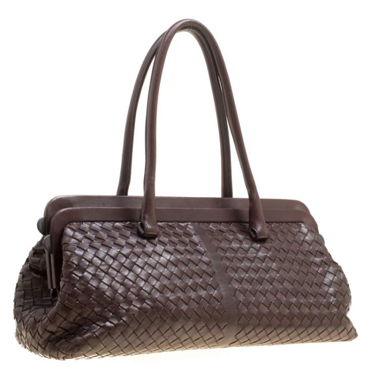 مملوكة مسبقًا Bottega Veneta Brown Intrecciato Leather Frame Satchel