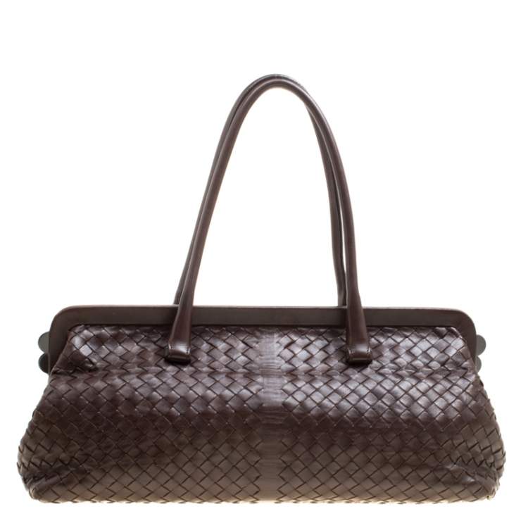 مملوكة مسبقًا Bottega Veneta Brown Intrecciato Leather Frame Satchel