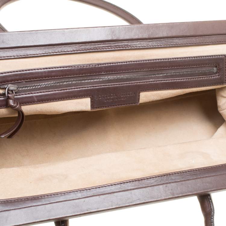 مملوكة مسبقًا Bottega Veneta Brown Intrecciato Leather Frame Satchel