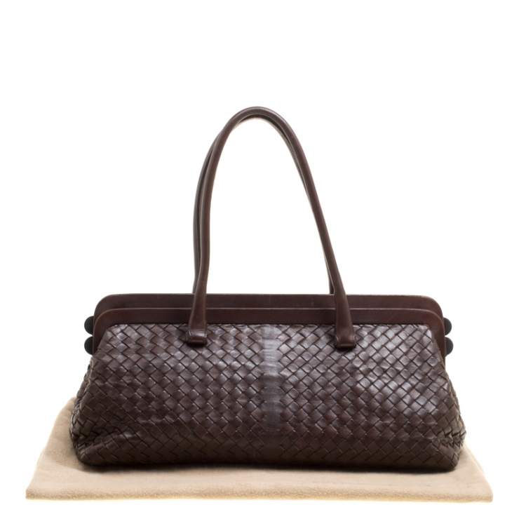 مملوكة مسبقًا Bottega Veneta Brown Intrecciato Leather Frame Satchel