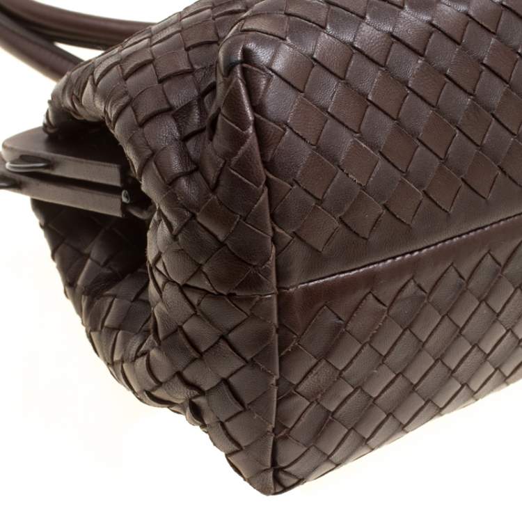 مملوكة مسبقًا Bottega Veneta Brown Intrecciato Leather Frame Satchel