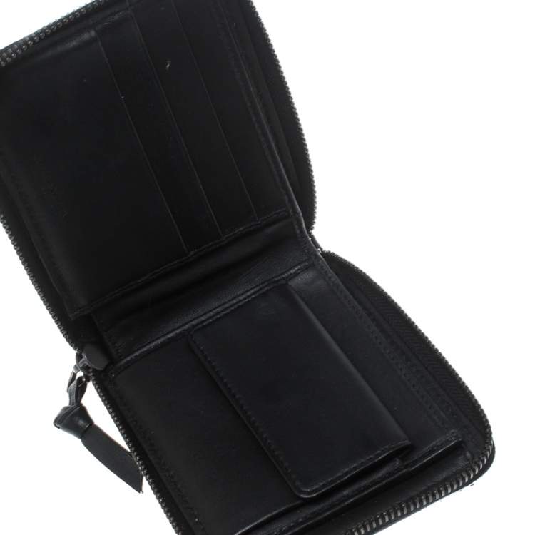 Pre Owned Bottega Veneta Black Intrecciato Leather Zip Around Wallet