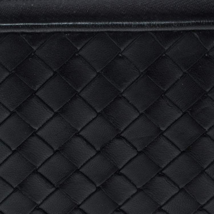 Pre Owned Bottega Veneta Black Intrecciato Leather Zip Around Wallet