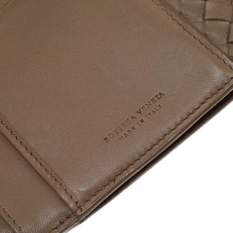 Pre Owned Bottega Veneta Light Brown Intrecciato Leather Wallet 