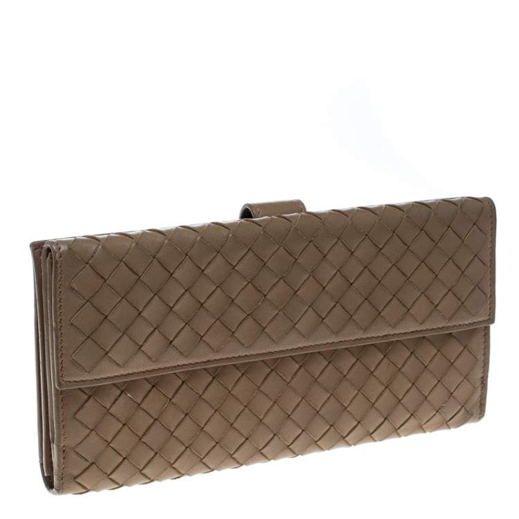 Pre Owned Bottega Veneta Light Brown Intrecciato Leather Wallet 