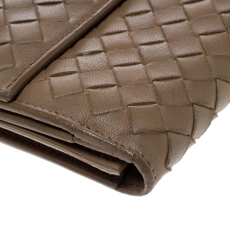 Pre Owned Bottega Veneta Light Brown Intrecciato Leather Wallet 