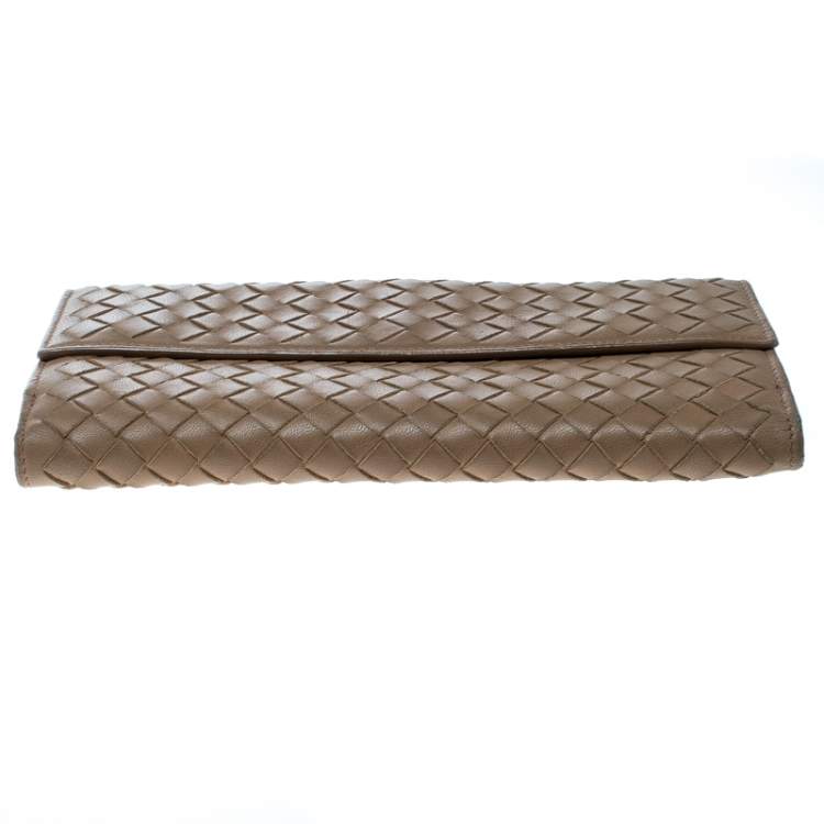 Pre Owned Bottega Veneta Light Brown Intrecciato Leather Wallet 