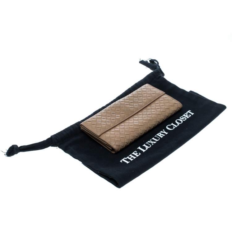 Pre Owned Bottega Veneta Light Brown Intrecciato Leather Wallet 