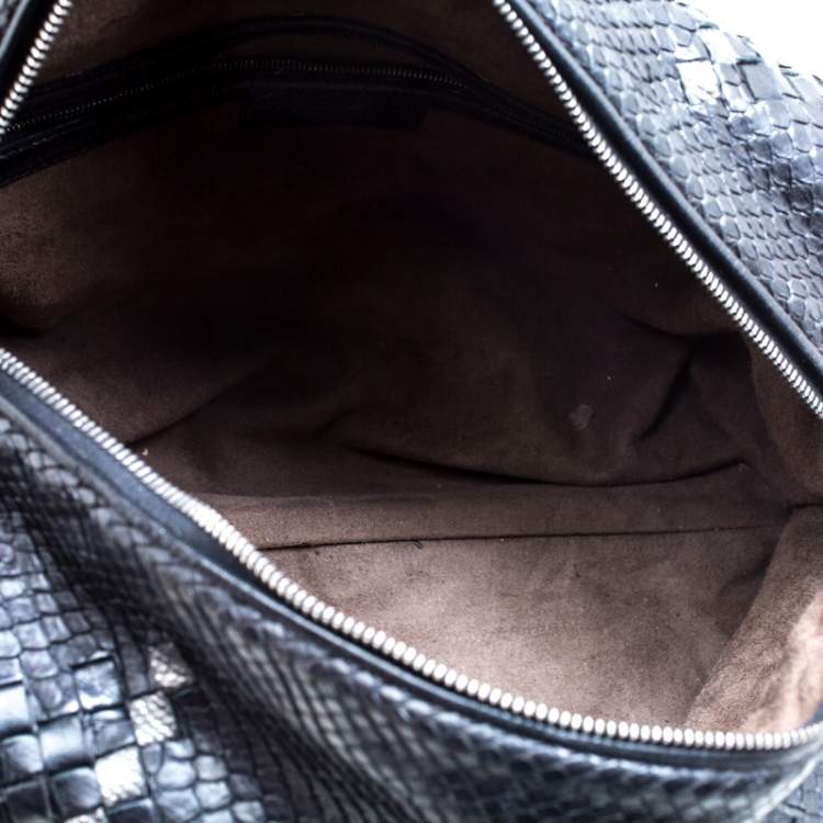Pre Owned Bottega Veneta Black Python and Leather Intrecciato Detail Brick Bag