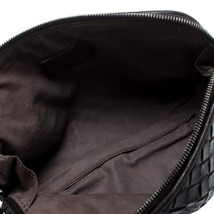 Pre Owned Bottega Veneta Dark Brown Intrecciato Leather Pouch