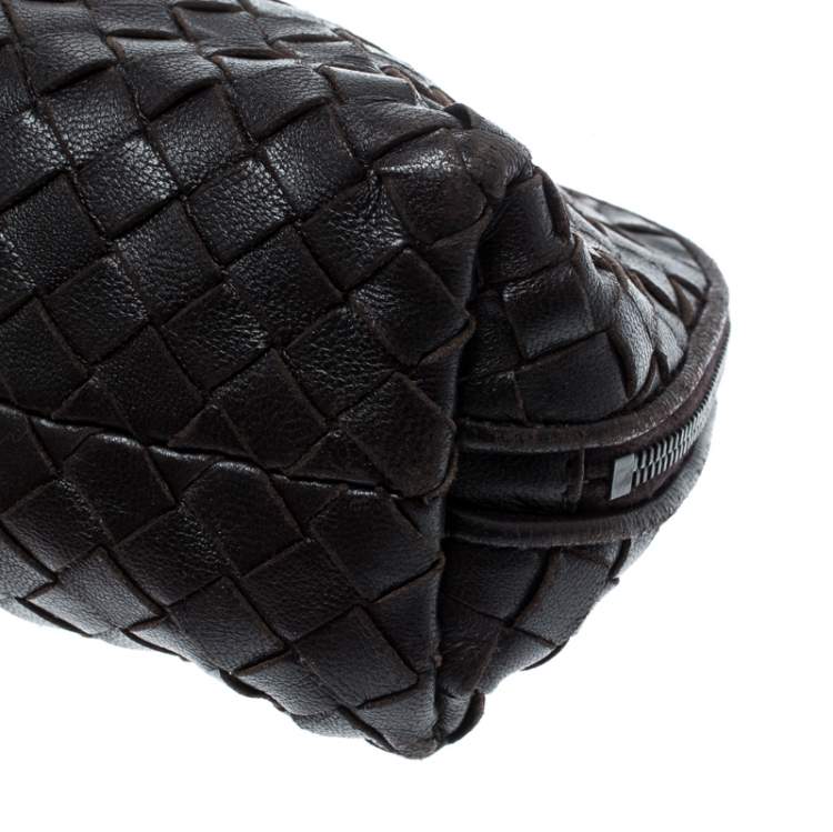 Pre Owned Bottega Veneta Dark Brown Intrecciato Leather Pouch