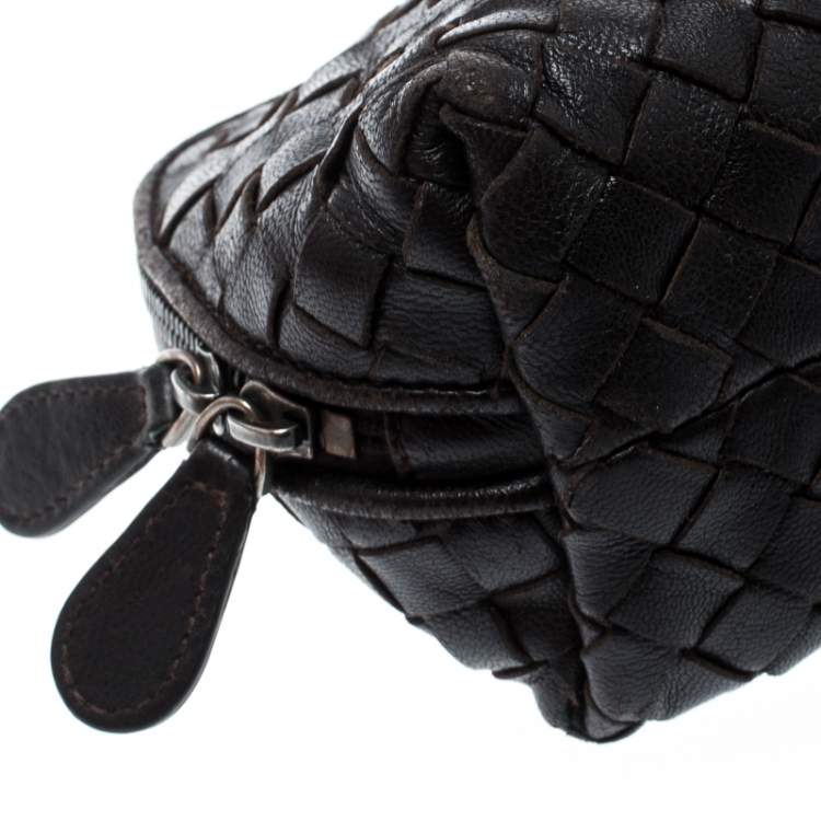 Pre Owned Bottega Veneta Dark Brown Intrecciato Leather Pouch