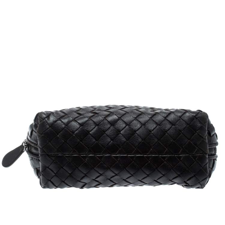 Pre Owned Bottega Veneta Dark Brown Intrecciato Leather Pouch