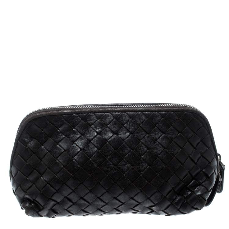 Pre Owned Bottega Veneta Dark Brown Intrecciato Leather Pouch