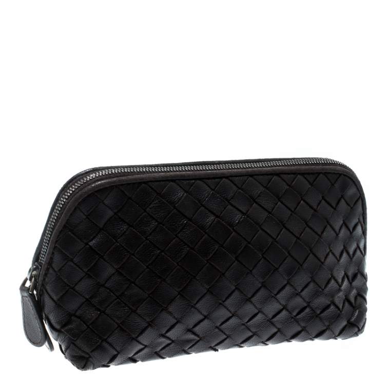 Pre Owned Bottega Veneta Dark Brown Intrecciato Leather Pouch