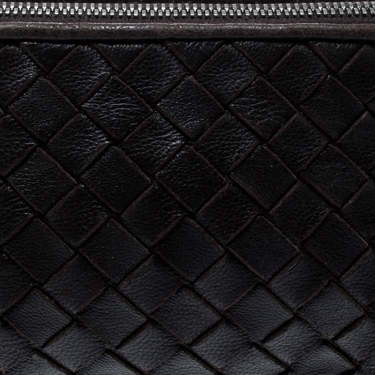 Pre Owned Bottega Veneta Dark Brown Intrecciato Leather Pouch