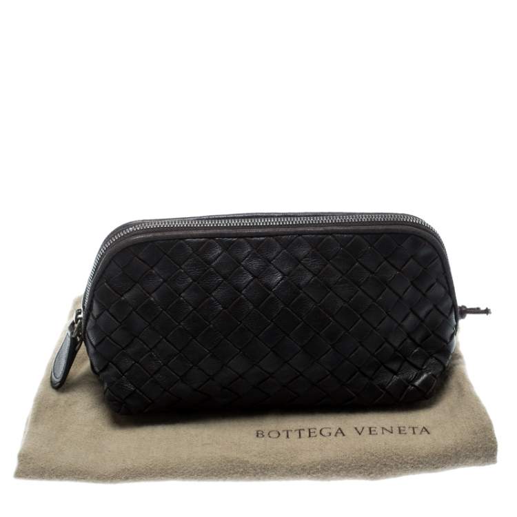 Pre Owned Bottega Veneta Dark Brown Intrecciato Leather Pouch