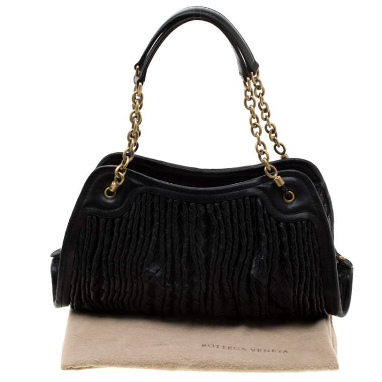 Pre Owned Bottega Veneta Black Intrecciato Leather Satchel