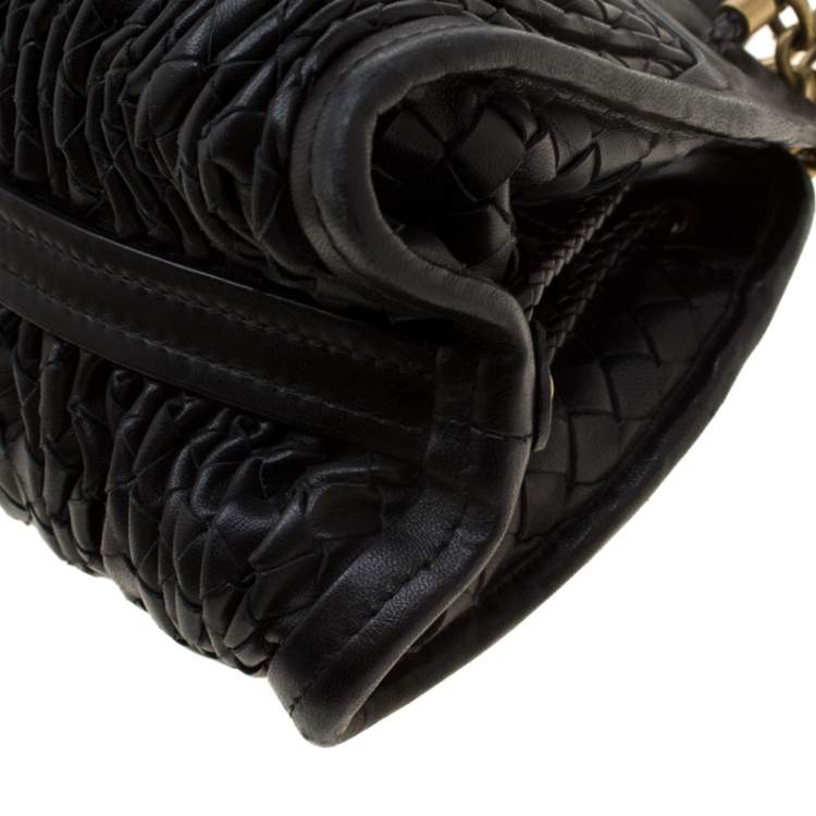 Pre Owned Bottega Veneta Black Intrecciato Leather Satchel
