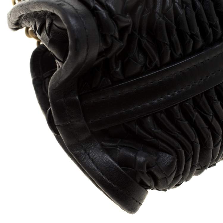 Pre Owned Bottega Veneta Black Intrecciato Leather Satchel