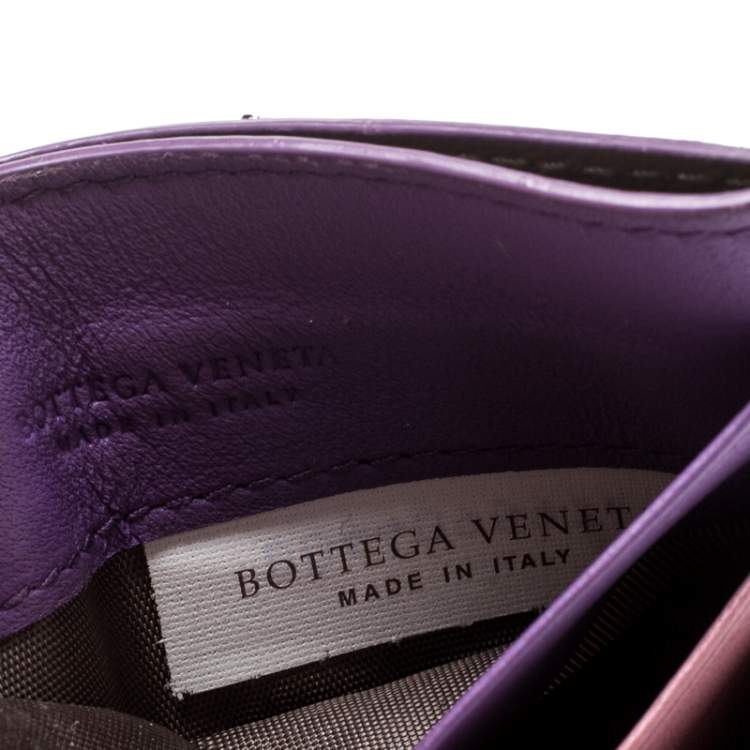 Pre Owned Bottega Veneta Pink/Purple Intrecciato Leather Card Holder