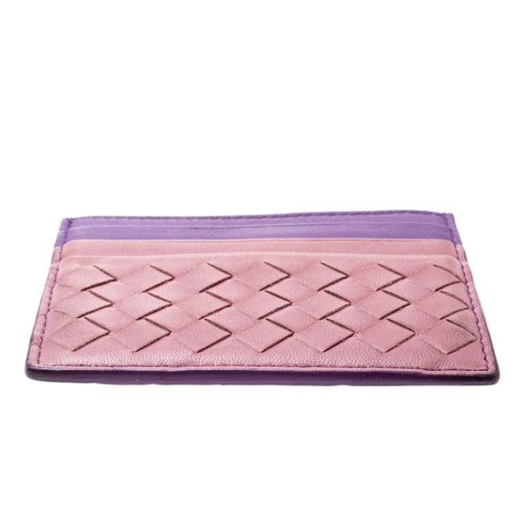 Pre Owned Bottega Veneta Pink/Purple Intrecciato Leather Card Holder