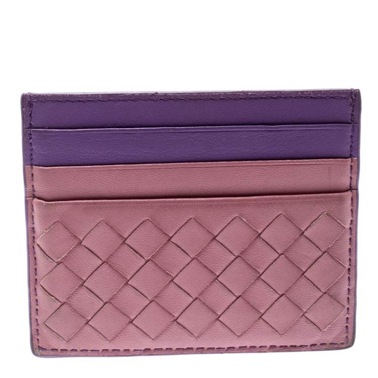 Pre Owned Bottega Veneta Pink/Purple Intrecciato Leather Card Holder