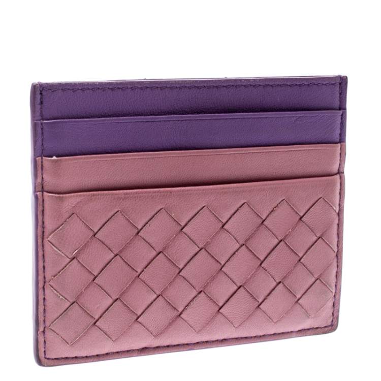 Pre Owned Bottega Veneta Pink/Purple Intrecciato Leather Card Holder