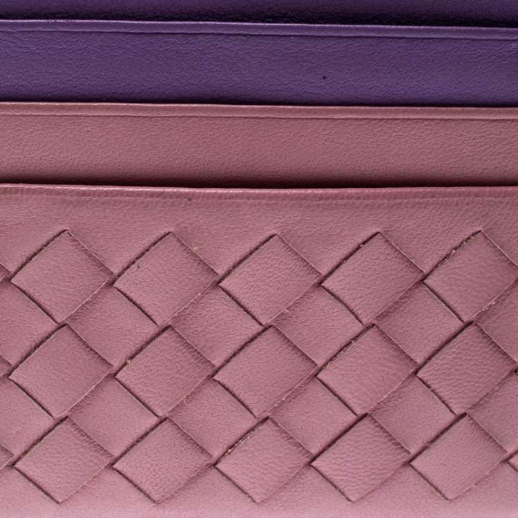 Pre Owned Bottega Veneta Pink/Purple Intrecciato Leather Card Holder