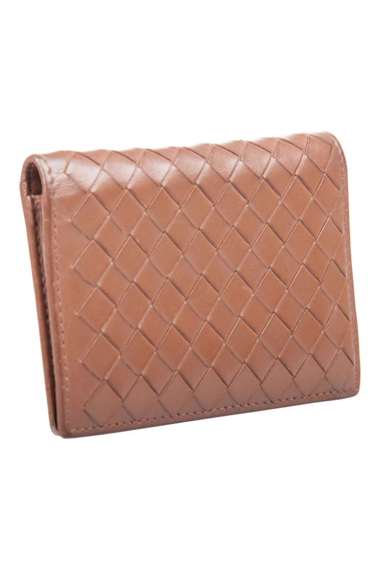 Pre Owned Bottega Veneta Brown Intrecciato Leather Bifold Card Case