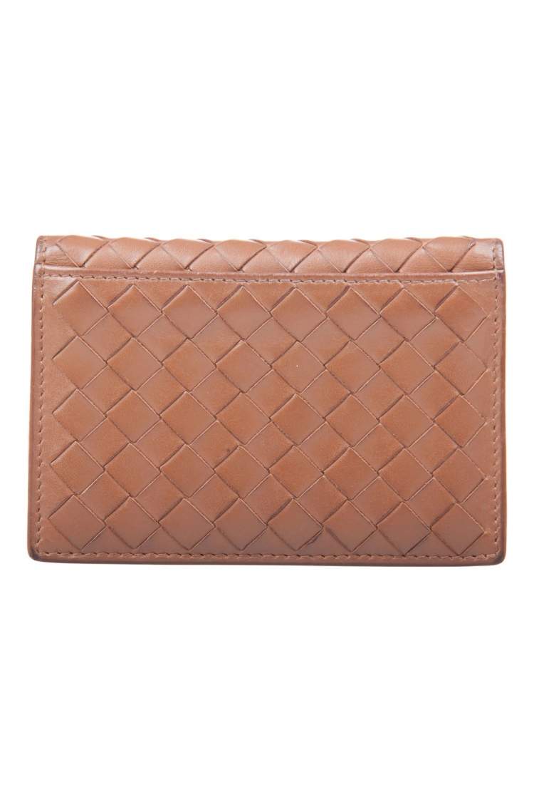 Pre Owned Bottega Veneta Brown Intrecciato Leather Bifold Card Case